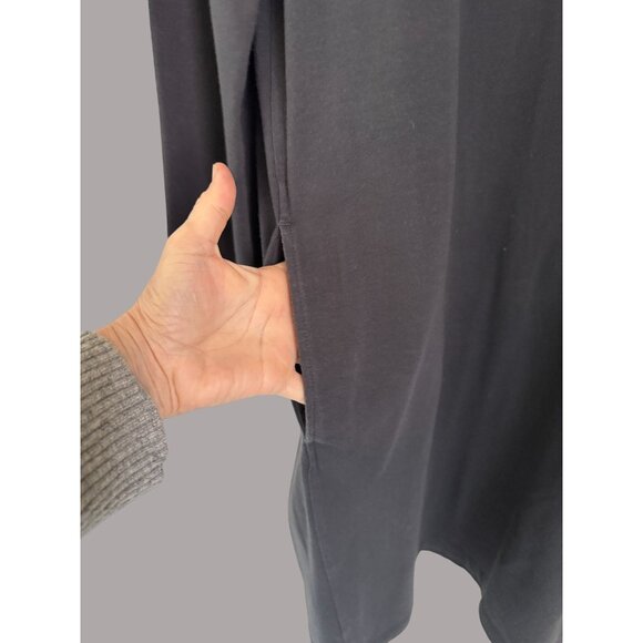 Eileen Fisher Black Organic Cotton Blend Relaxed Fit Dress With 3/4 Sleeves & Si - Picture 7 of 8